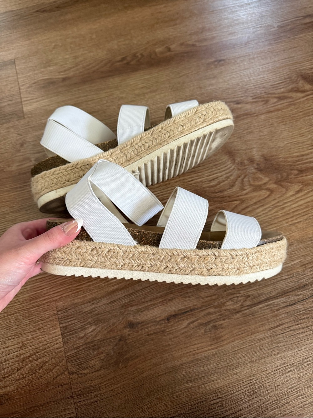 Women’s White Espadrille Platform Sandals with Elastic Straps